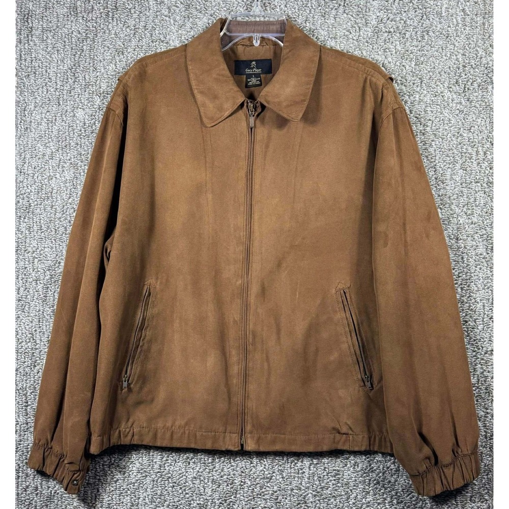 Gary Player Jacket Brown Faux Suede Full Zip‎ Bomber Style Mens Large